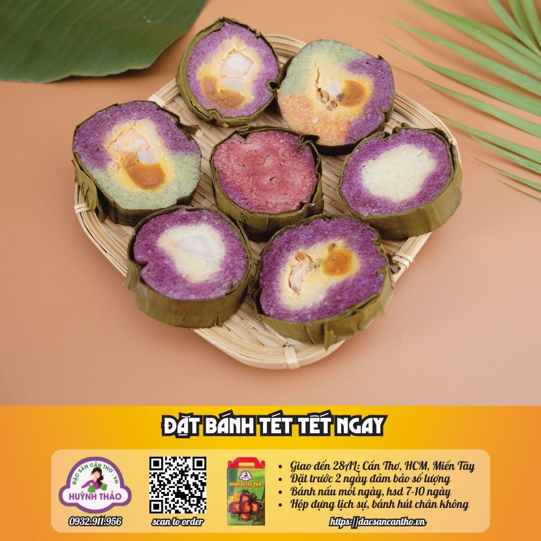 Đặt đặc sản Cần Thơ làm quà ngay - Các loại bánh tét Huỳnh Thảo với hộp quà sang trọng